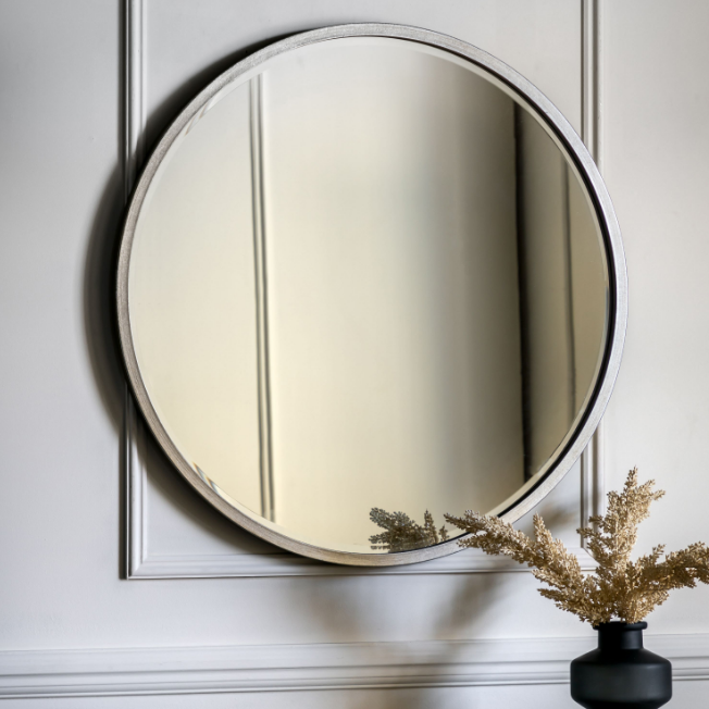Antique Silver Large Round Mirror – Black & White Interiors